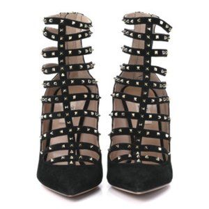 VALENTINO GARAVANI Suede Lovestud Caged 105mm Pumps 39 Black